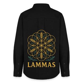 Lammas - Flower of Life from Grain - Women's Oxford Shirt - black - Back - AI Model Female 172 light (172cm)