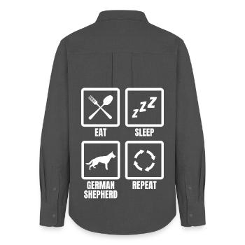 Eat Sleep German Shepherd Repeat - Frauen Oxford Hemd - Anthrazit - Hinten - AI Model Female 172 light (172cm)