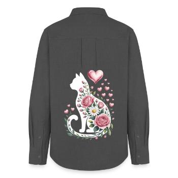 Fleur Chat Silhouette Roses Coeurs - Chemise Oxford Femme - charbon - Dos - AI Model Female 172 light (172cm)