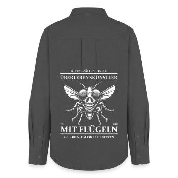 Fliegen Design – Lustiges Überlebenskünstler-Motiv - Frauen Oxford Hemd - Anthrazit - Hinten - AI Model Female 172 light (172cm)