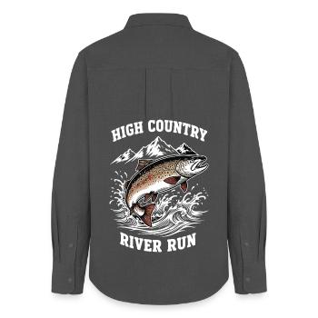 Fishing High Mountain River Trout - Women's Oxford Shirt - anthracite - Back - AI Model Female 172 light (172cm)