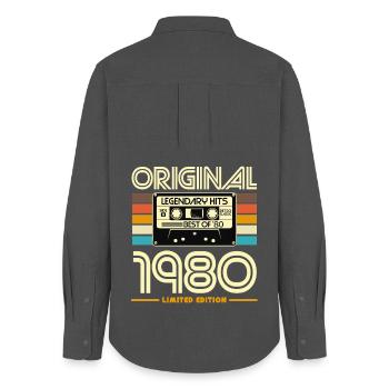 Limitierte Retro-Kassette der 1980er Jahre - Frauen Oxford Hemd - Anthrazit - Hinten - AI Model Female 172 light (172cm)
