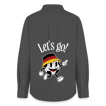 Deutschland Fußball Fan Retro Comic Maskottchen - Frauen Oxford Hemd - Anthrazit - Hinten - AI Model Female 172 light (172cm)