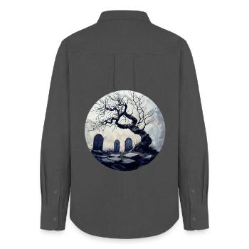 Tombe oubliée avec arbre noueux - Chemise Oxford Femme - charbon - Dos - AI Model Female 172 light (172cm)