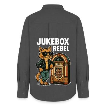 Rockabilly Jukebox Cool Cat Rebel Retro Gift - Women's Oxford Shirt - anthracite - Back - AI Model Female 172 light (172cm)