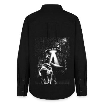 UFO und Hund Hundeshirt Funshirt - Frauen Oxford Hemd - Schwarz - Hinten - AI Model Female 172 light (172cm)