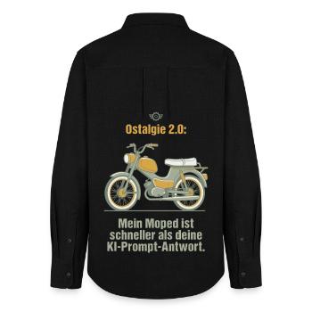 Ostalgie Moped. KI Prompt Spruch - Frauen Oxford Hemd - Schwarz - Hinten - AI Model Female 172 light (172cm)