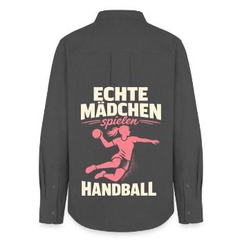 handball mädchen verein team spielerin - Frauen Oxford Hemd - Anthrazit - Hinten - AI Model Female 172 light (172cm)