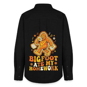 Bigfoot hat meine Hausaufgaben gefressen Meme-Schule - Frauen Oxford Hemd - Schwarz - Hinten - AI Model Female 172 light (172cm)