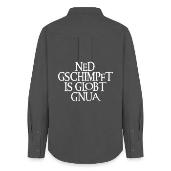 NED GSCHIMPFT IS GLOBT GNUA - Frauen Oxford Hemd - Anthrazit - Hinten - AI Model Female 172 light (172cm)