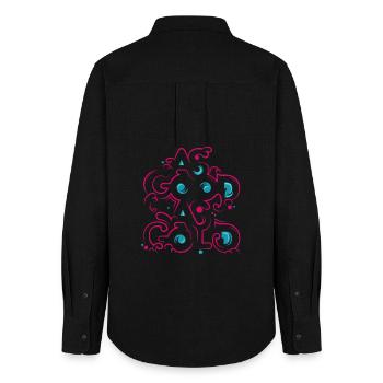 Neon Blumen Ornament - Frauen Oxford Hemd - Schwarz - Hinten - AI Model Female 172 light (172cm)