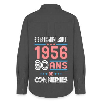 Original – 1956 – 70 years of - Women's Oxford Shirt - anthracite - Back - AI Model Female 172 light (172cm)
