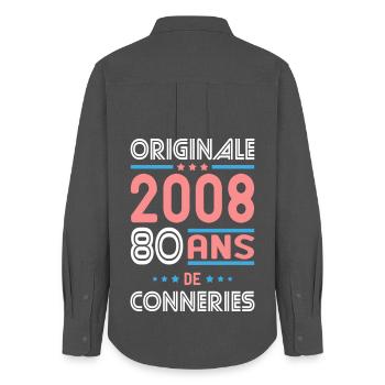 Original – 2008 – 18 years of - Women's Oxford Shirt - anthracite - Back - AI Model Female 172 light (172cm)