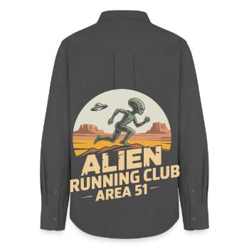 Lustige Area 51 Alien UFO Laufläufer - Frauen Oxford Hemd - Anthrazit - Hinten - AI Model Female 172 light (172cm)