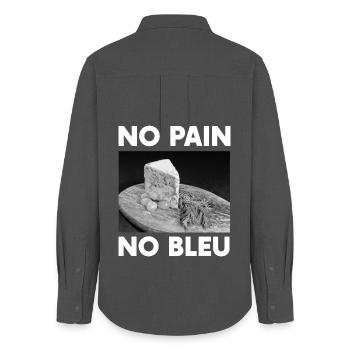 No Pain No Bleu Humour Fromage Bleu d'Auvergne - Chemise Oxford Femme - charbon - Dos - AI Model Female 172 light (172cm)