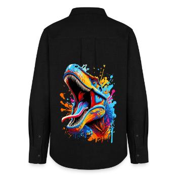 T-Rex Farbenfroh - Tyrannosaurus Rex Dinosaurier - Frauen Oxford Hemd - Schwarz - Hinten - AI Model Female 172 light (172cm)