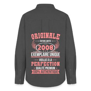 2008 – Exemplaire unique – Qualité premium - Chemise Oxford Femme - charbon - Dos - AI Model Female 172 light (172cm)