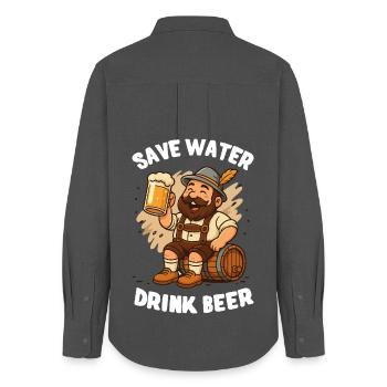 Save water, drink Beer - Sicher Wasser, trink Bier - Frauen Oxford Hemd - Anthrazit - Hinten - AI Model Female 172 light (172cm)