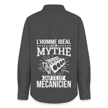 L’homme idéal un mythe sauf s’il est mécanicien - Chemise Oxford Femme - charbon - Dos - AI Model Female 172 light (172cm)