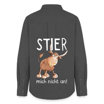Stier mich nicht an - Bulle - Kuh - Comic - Frauen Oxford Hemd - Anthrazit - Hinten - AI Model Female 172 light (172cm)