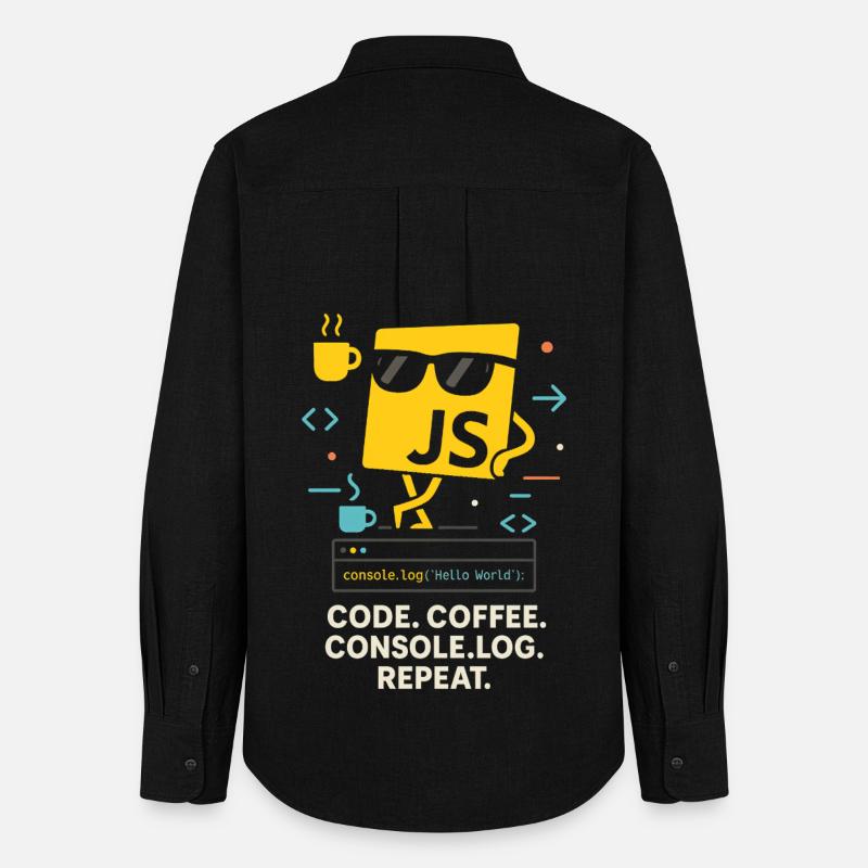 Code Coffee Console.log Repeat JavaScript Program - Women's Oxford Shirt - black