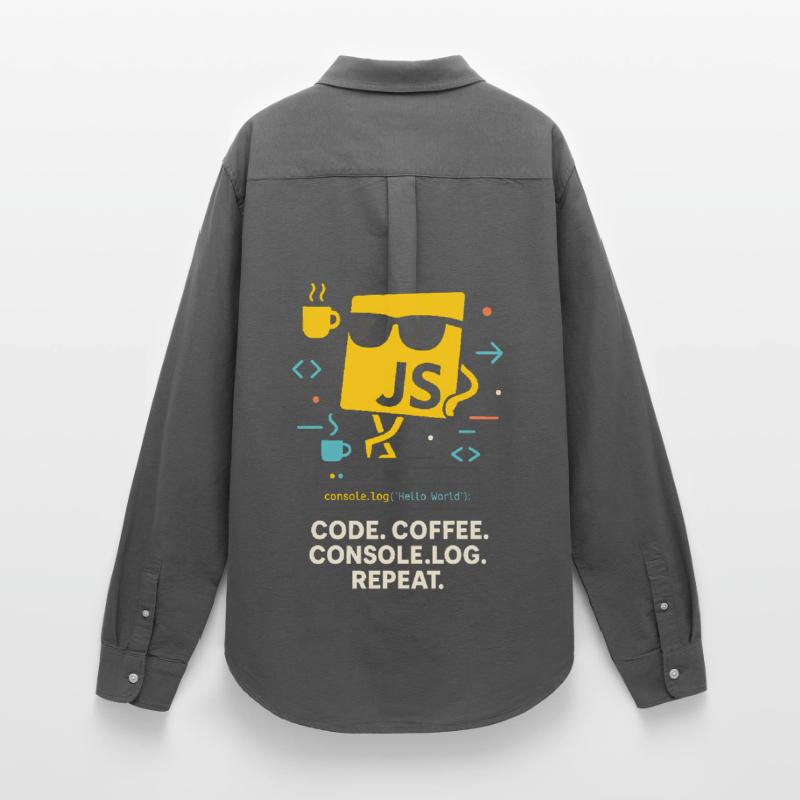 Code Coffee Console.log Répéter le programme JavaScript Chemise Oxford Femme