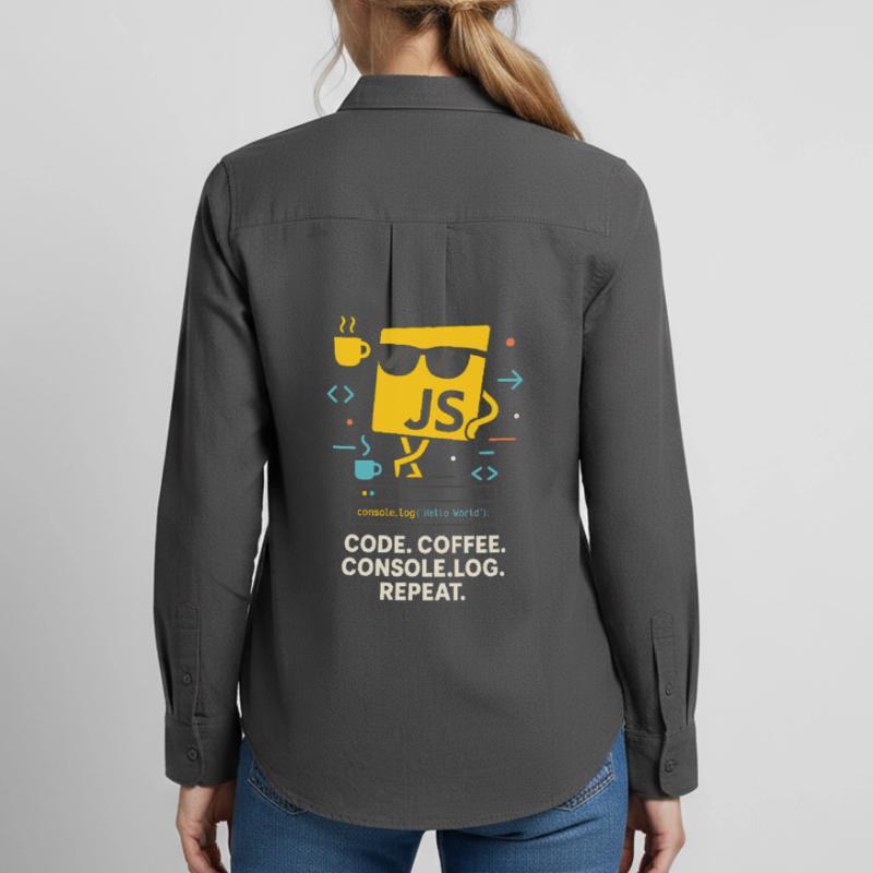 Code Coffee Console.log Répéter le programme JavaScript Chemise Oxford Femme