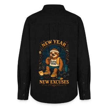 New Year – Sloth Gains Excuses - Frauen Oxford Hemd - Schwarz - Hinten - AI Model Female 172 light (172cm)