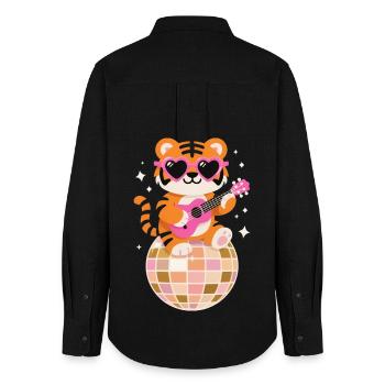 Drôle de tigre disco danse boule groovy des années 80 - Chemise Oxford Femme - noir - Dos - AI Model Female 172 light (172cm)