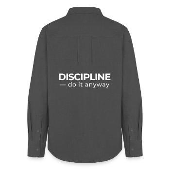 Discipline – Chemise minimaliste et statement - Chemise Oxford Femme - charbon - Dos - AI Model Female 172 light (172cm)