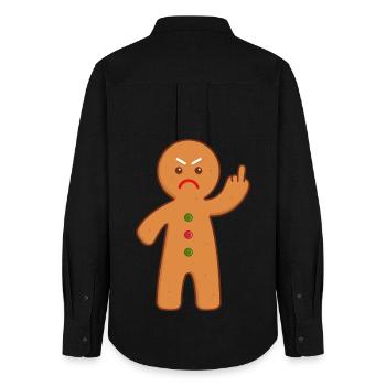 Lebkuchenmann Stinkefinger Mittelfinger - Frauen Oxford Hemd - Schwarz - Hinten - AI Model Female 172 light (172cm)