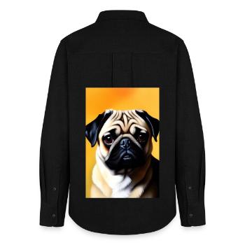 Mops Hund - Frauen Oxford Hemd - Schwarz - Hinten - AI Model Female 172 light (172cm)