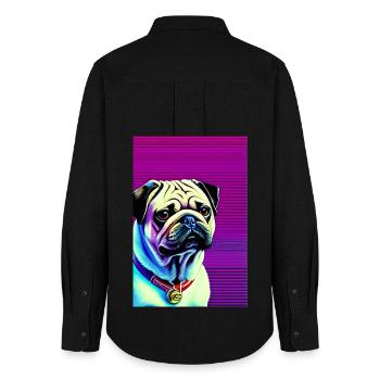 Mops Hund - Frauen Oxford Hemd - Schwarz - Hinten - AI Model Female 172 light (172cm)