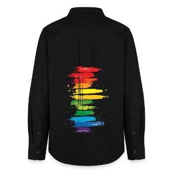 Dezentes und cooles Regenbogen-Design mit tropfender Pride-Flagge - Frauen Oxford Hemd - Schwarz - Hinten - AI Model Female 172 light (172cm)