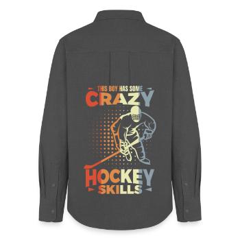 Kleiner Eishockeyspieler - Frauen Oxford Hemd - Anthrazit - Hinten - AI Model Female 172 light (172cm)
