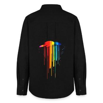 Dezentes und cooles tropfendes Pride-Flaggen-Regenbogen-Design - Frauen Oxford Hemd - Schwarz - Hinten - AI Model Female 172 light (172cm)