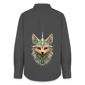 Mystical fox with piercing red eyes. - Women's Oxford Shirt - anthracite - Back - AI Model Female 172 light (172cm)