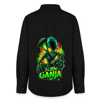 Alien Ganja - Frauen Oxford Hemd - Schwarz - Hinten - AI Model Female 172 light (172cm)