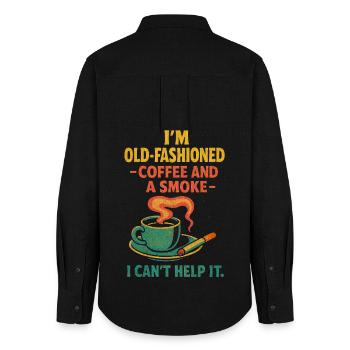 Altmodischer Kaffee und eine Zigarette - Frauen Oxford Hemd - Schwarz - Hinten - AI Model Female 172 light (172cm)