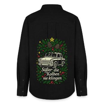 Plus doux que les pistons ne sonnent jamais - Trabi Christmas - Chemise Oxford Femme - noir - Dos - AI Model Female 172 light (172cm)