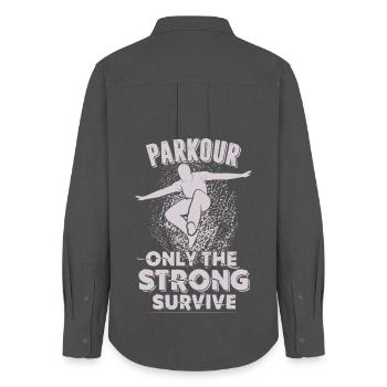 Parkour: Nur die Starken überleben - Frauen Oxford Hemd - Anthrazit - Hinten - AI Model Female 172 light (172cm)