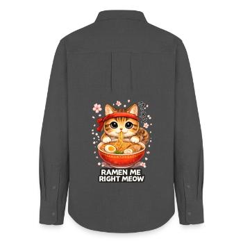 Ramen Cat - Women's Oxford Shirt - anthracite - Back - AI Model Female 172 light (172cm)