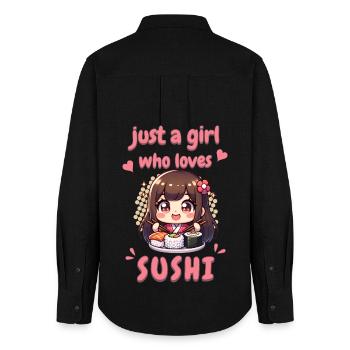 Kawaii Anime Sushi Girl Shirt Just a girl - Women's Oxford Shirt - black - Back - AI Model Female 172 light (172cm)