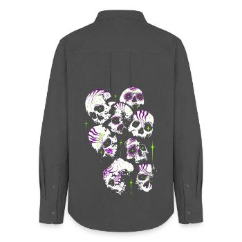Totenköpfe Totenschädel Halloween Sugar Skulls - Frauen Oxford Hemd - Anthrazit - Hinten - AI Model Female 172 light (172cm)