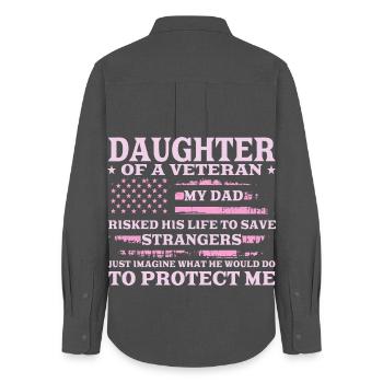 Daughter of a Veteran US Flag Pink Design - Women's Oxford Shirt - anthracite - Back - AI Model Female 172 light (172cm)
