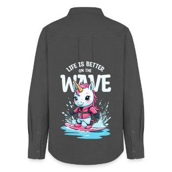 Wakeboard Licorne - Chemise Oxford Femme - charbon - Dos - AI Model Female 172 light (172cm)