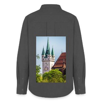 Tour de la ville de Straubing - Chemise Oxford Femme - charbon - Dos - AI Model Female 172 light (172cm)