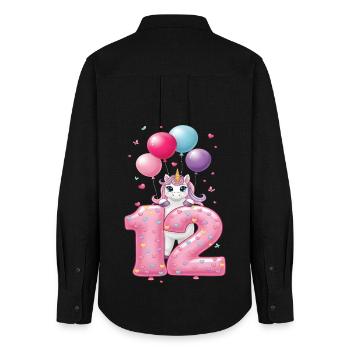 12 ans de fille licorne mignonne 12e anniversaire - Chemise Oxford Femme - noir - Dos - AI Model Female 172 light (172cm)