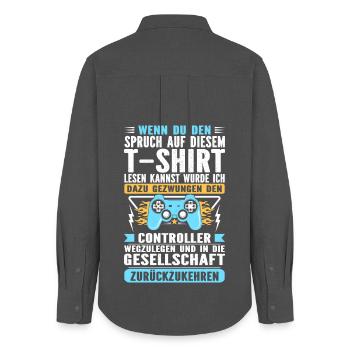 Wenn Du Den Spruch Lesen Kannst Gaming - Frauen Oxford Hemd - Anthrazit - Hinten - AI Model Female 172 light (172cm)