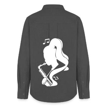 Croquis de saxophoniste - Chemise Oxford Femme - charbon - Dos - AI Model Female 172 light (172cm)